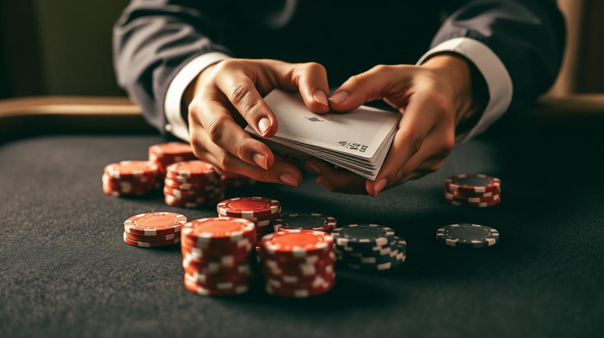 Two friends playing poker on a mobile app, smiling and engaging