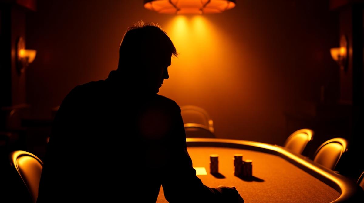 Two poker players at a table, focusing on their cards